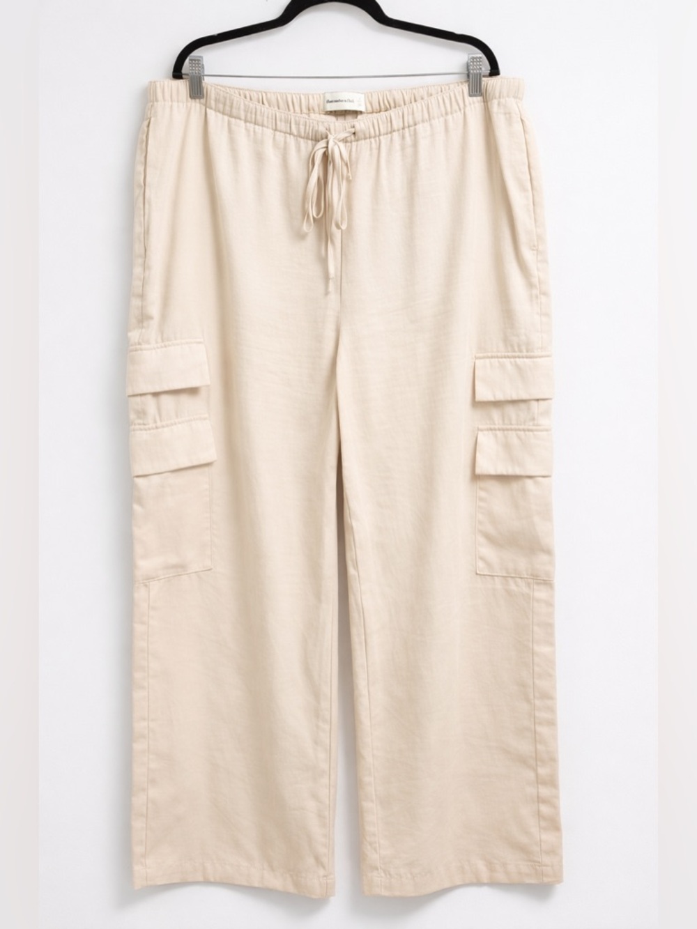 Abercrombie Wide Leg Cargo Pants XL Cream Drawstring Soft Utility